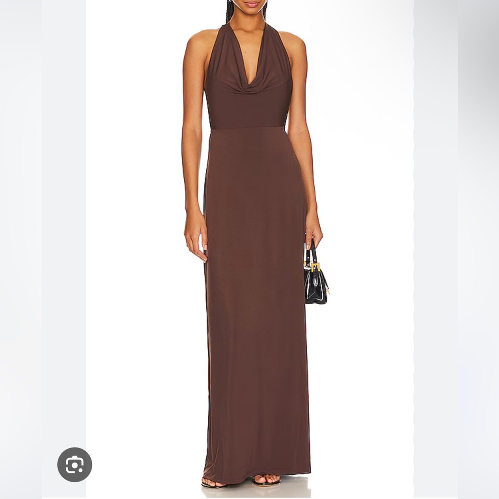 NWT WEWOREWHAT BROWN COWL NECK GOWN - SMALL - PRISTINE CONDITION